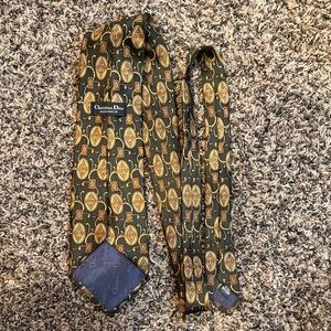 Christian Dior Black and Gold Patterned Silk Tie